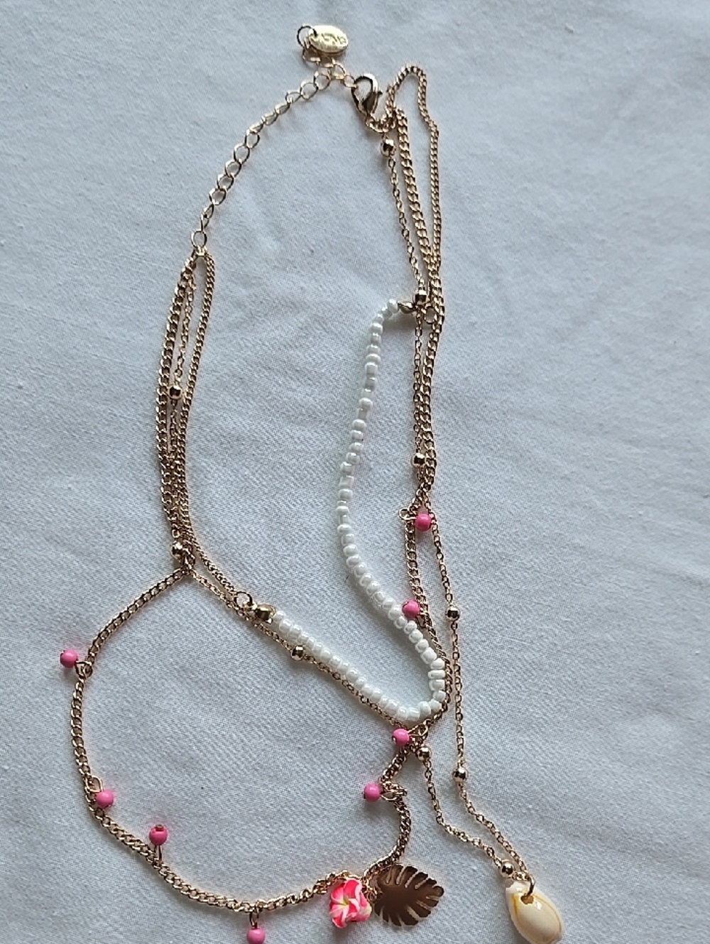 Icing Gold-Tone Layered Necklace with White Beads and Pink Accents